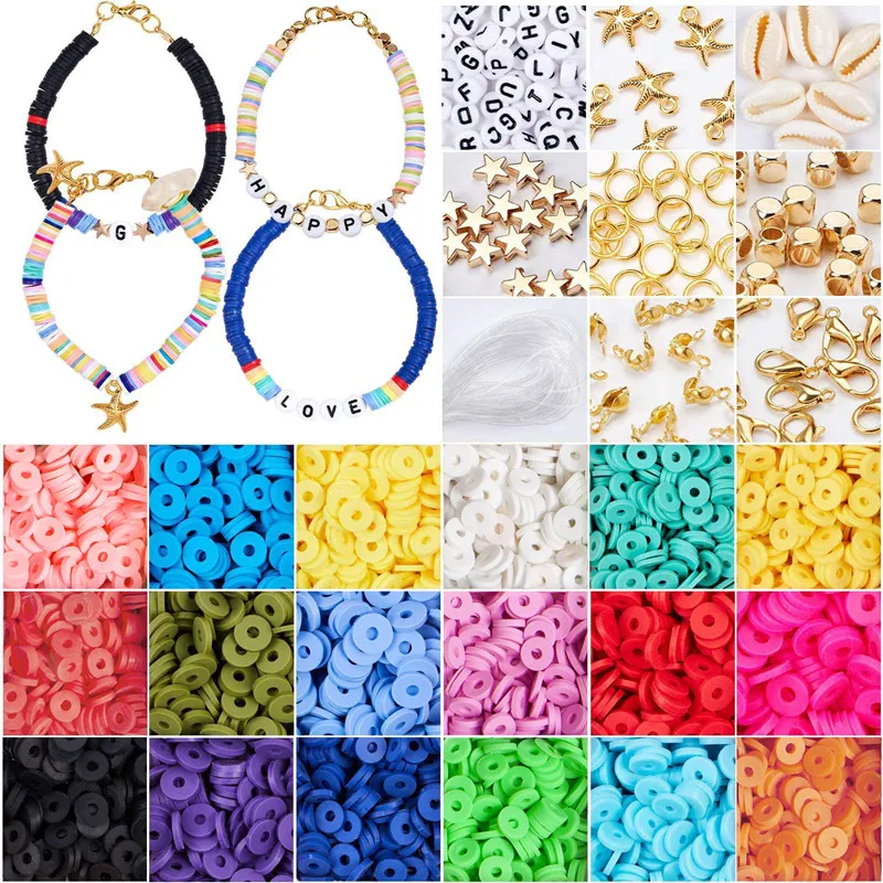 

New Mix Polymer Clay Acrylic Jewelry Making Kits Soft Pottery Spacer Beads Toys for Kids Girls Bracelet Necklace DIY Kits Sets