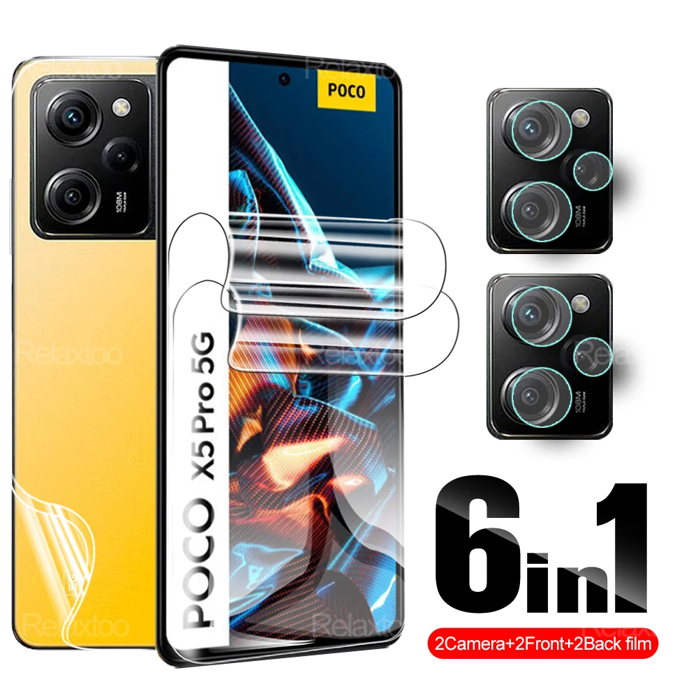 

6 в 1 для Xiaomi Poco X5 Pro 5G стеклянный объектив камеры PocoX5 PocoX5Pro 6,67 ''X5Pro Передняя Задняя крышка Гидрогелевая пленка защита для экрана