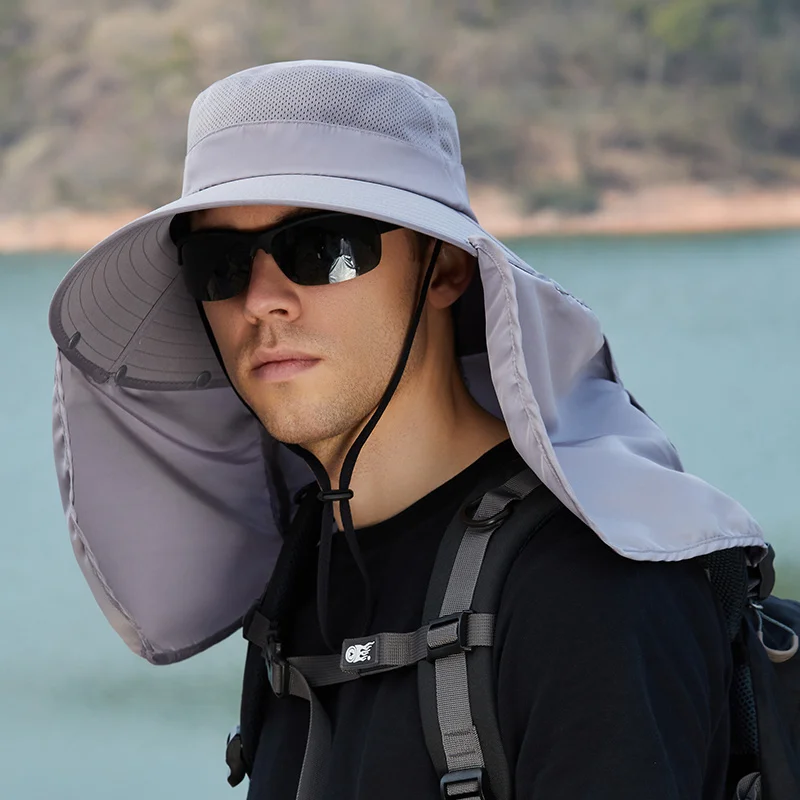 

Male Summer Sun Hats Double Layer UV Protection Fishing Hunting Outdoor Cap Men Hiking Camping Visor Hat Removable Fisherman Hat