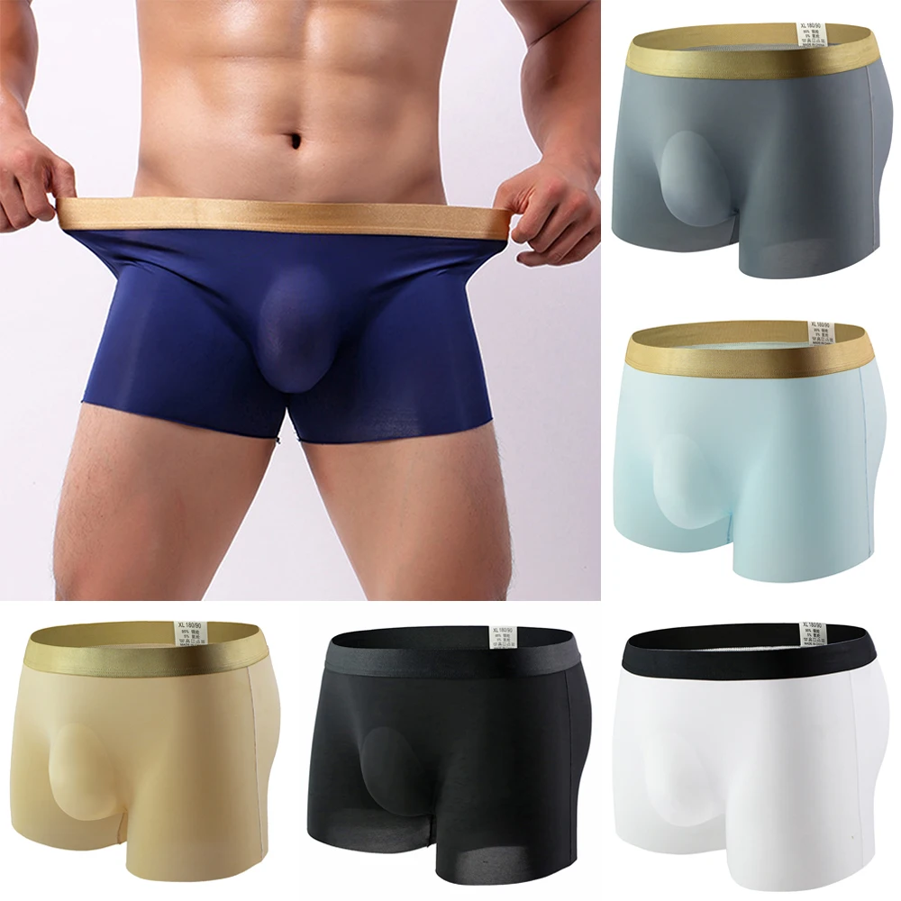 

Men Sexy Ice Silk Breathable Boxer Briefs Bulge Pouch Underwear Shorts Panties Seamless Sleepwear Comfortable Bulge Panties
