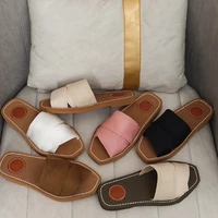 2022 mules luxury slides women elegant canvas shoes summer beach slippers cross flats sandals chic brand designer lady loafer