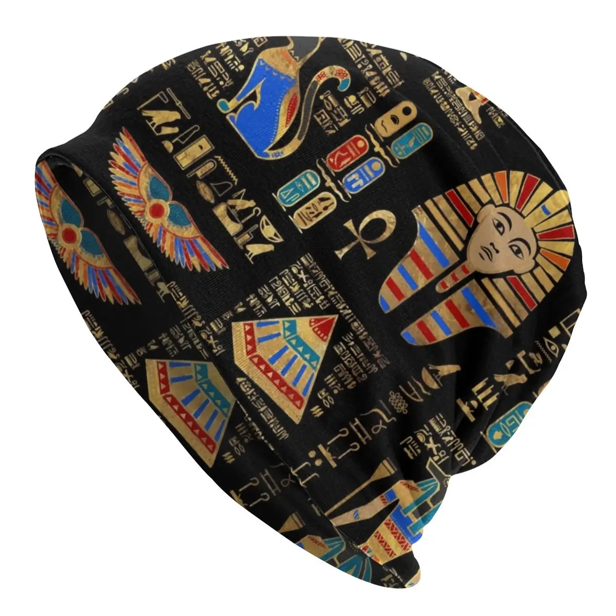 

Hip Hop Winter Knit Hat Unisex Adult Egyptian Hieroglyphs And Deities God Skullies Beanies Cap Ancient Egypt Pharaoh Bonnet Hats