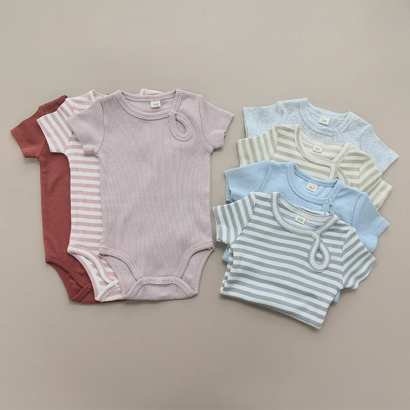 

Baby Cotton Bodysuits Summer Infants Kids Striped Rompers Short Sleeve Boys and Girls Cotton Clothes 0-12M Children Playsuits