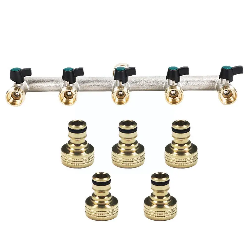 

5-way Heavy Duty Brass Garden Hose Divider 3/4 Inch Water Distributor 5 Garden Hose For High Water Pressure Connectors I4V0