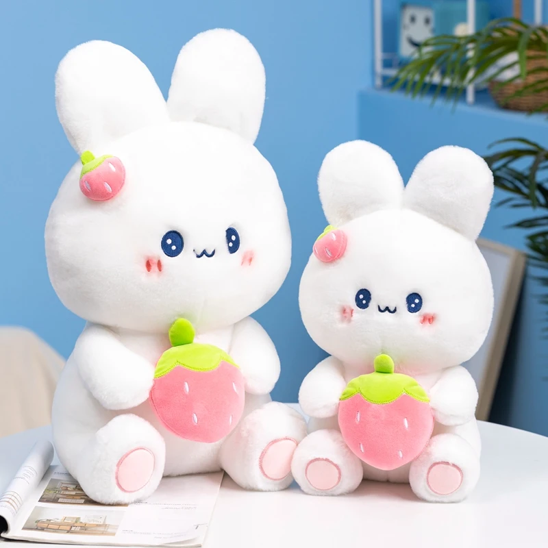 

30/40/50CM Kawaii Rabbit Holding Strawberry Stuffed Soft Animal Plush Toy Cute White Bunny Plushie Doll Baby Kids Lovely Gift