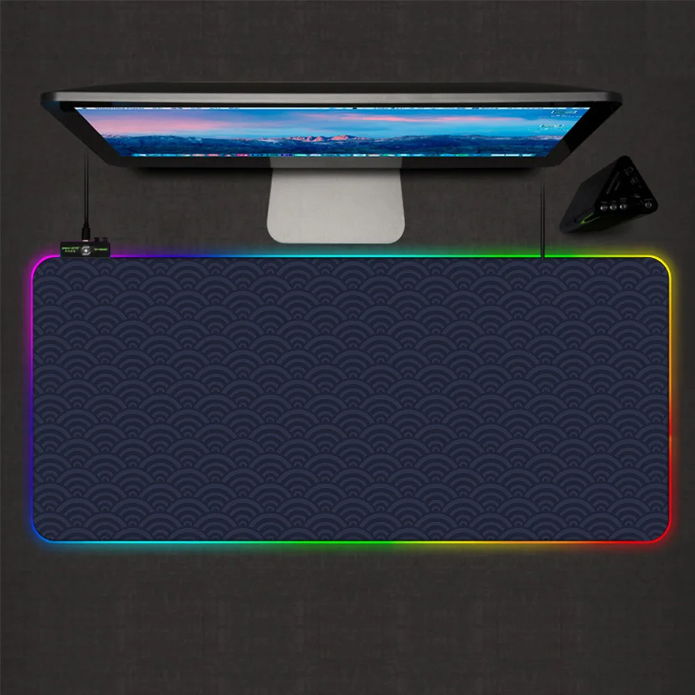 

XGZ Black Wave Pattern Large Mouse Pad 90X40 RGB Gamer Accessories LED Backlight Computer Desktop Keyboard Animation Mousepad