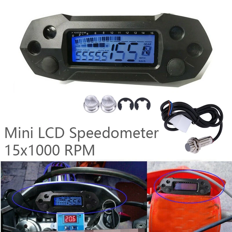 

Universal Motorcycle LCD Speedometer 15X1000 RPM Mini Digital Odemeter Adjustable Speed Meter With Sensor