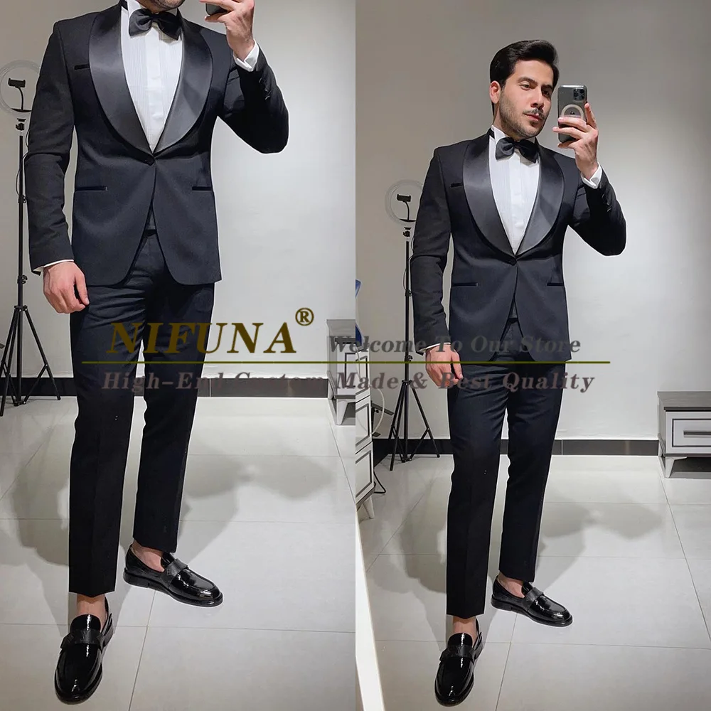 

Модный мужской свадебный костюм из 2 предметов, смокинг для шафера, черные брюки, классический деловой, формальный, для выпусквечерние вечера