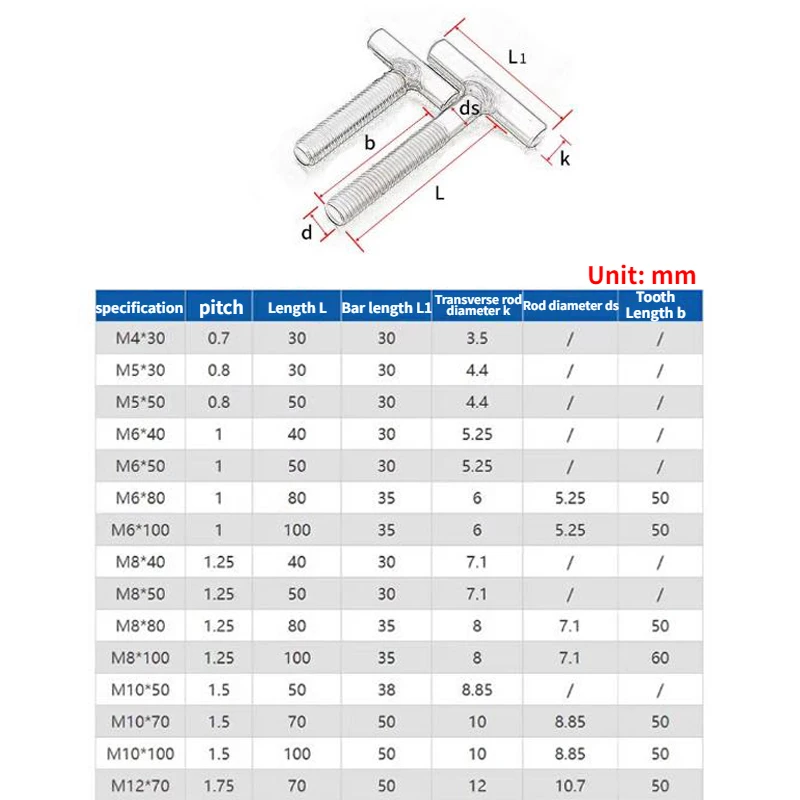 Т-образный винт из нержавеющей стали 304 цилиндрический сварочный болт M4 M5 M6 M8 M10 M12