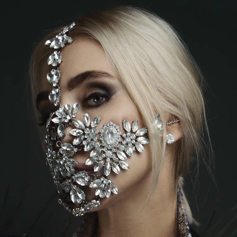 

European and American Exaggerated Halloween Rhinestone Crystal Masquerade Party Accessories Mask Party Rhinestone Mask