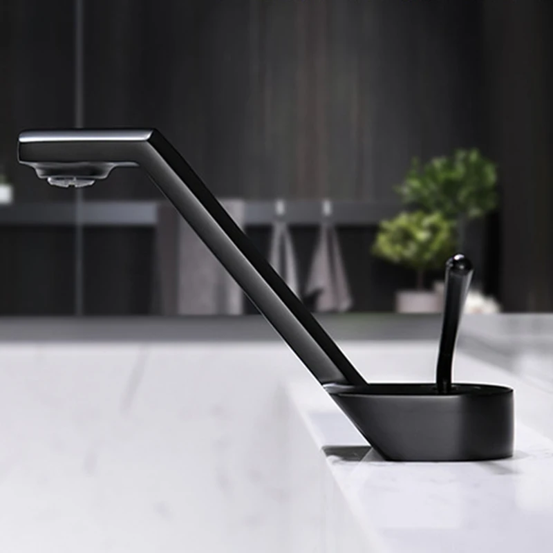 

Matte Black Basin Faucet Brass Deck Mounted Bathroom Faucets Gold Creative Single Handle Crane Hot Cold Water Mixer Tap