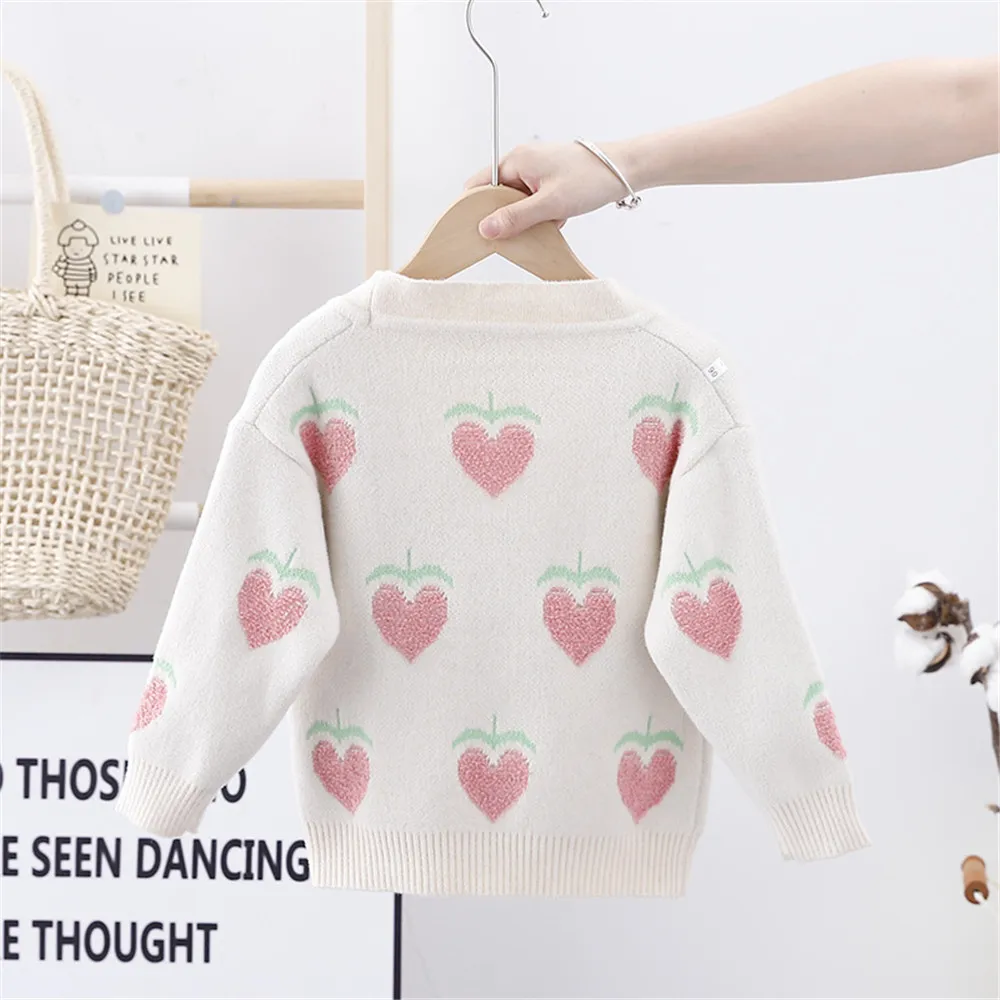 Детский трикотажный кардиган с длинным рукавом принтом сердечек |