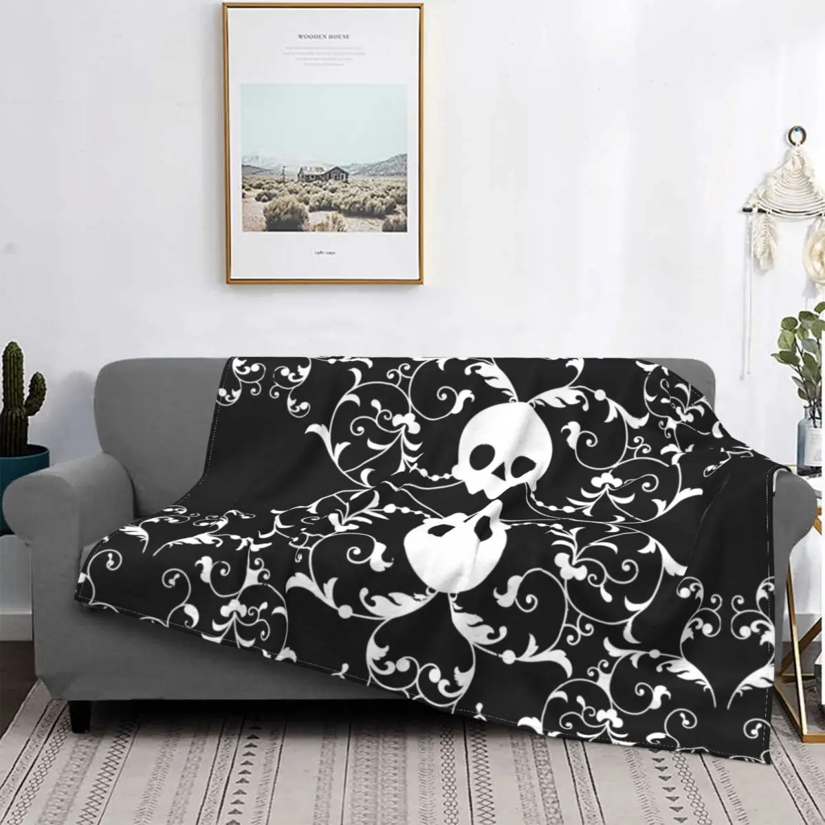 Королевский череп Дамасская ткань декор Хэллоуин скелет дышащий Легкий плед