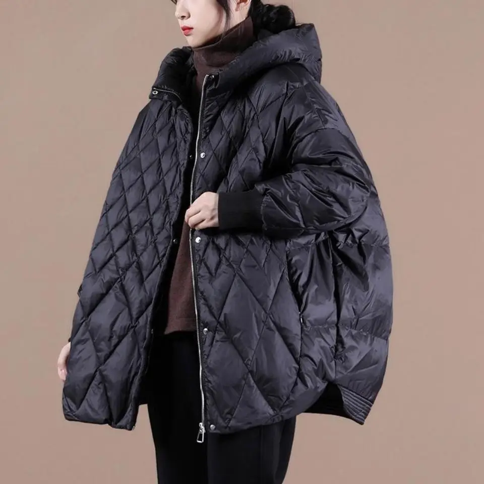 2023 Women Winter New Fashion White Duck Down Jackets Female Korean Casual Hooded Outerwear Ladies Solid Color Warm Coats Q80