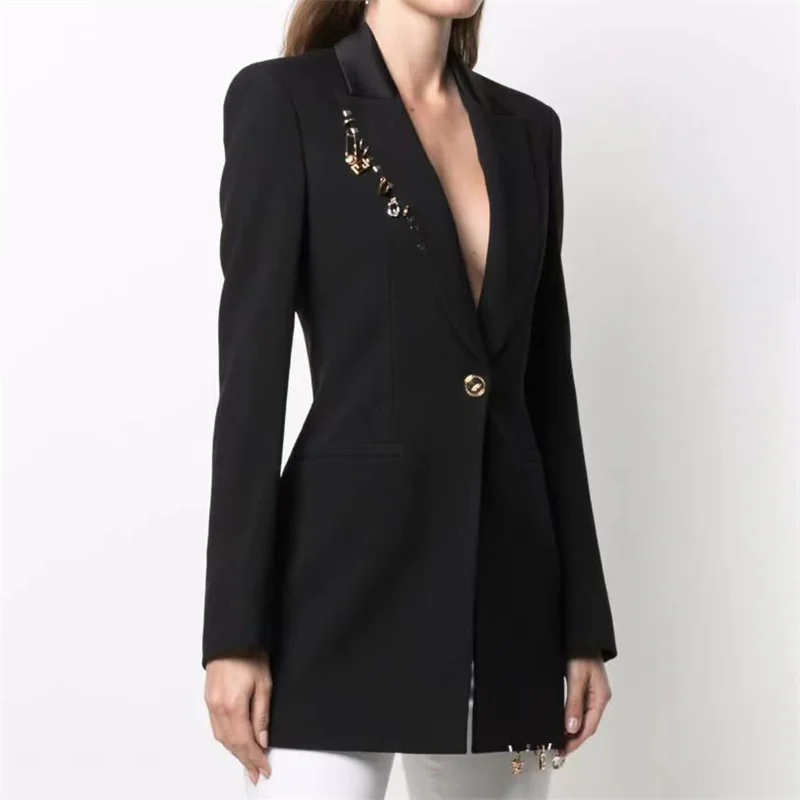 

Women's Blazer Tailoring 2023 Autumn New Korean Fashion Hollow Out Women's Jacket Metal Button Decorative Coat Long Sleeved Top