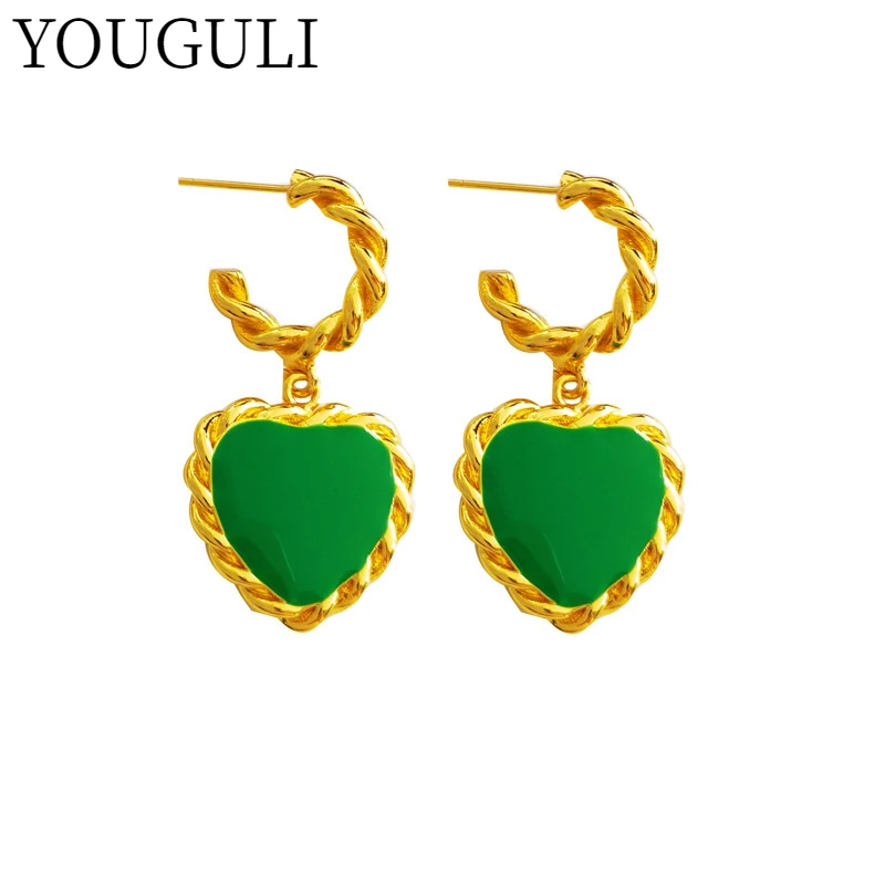 

Delicate Jewelry Green Enamel Earrings 2022 New Trend Sweet Temperament Golden Plating Drop Earrings For Women Gifts