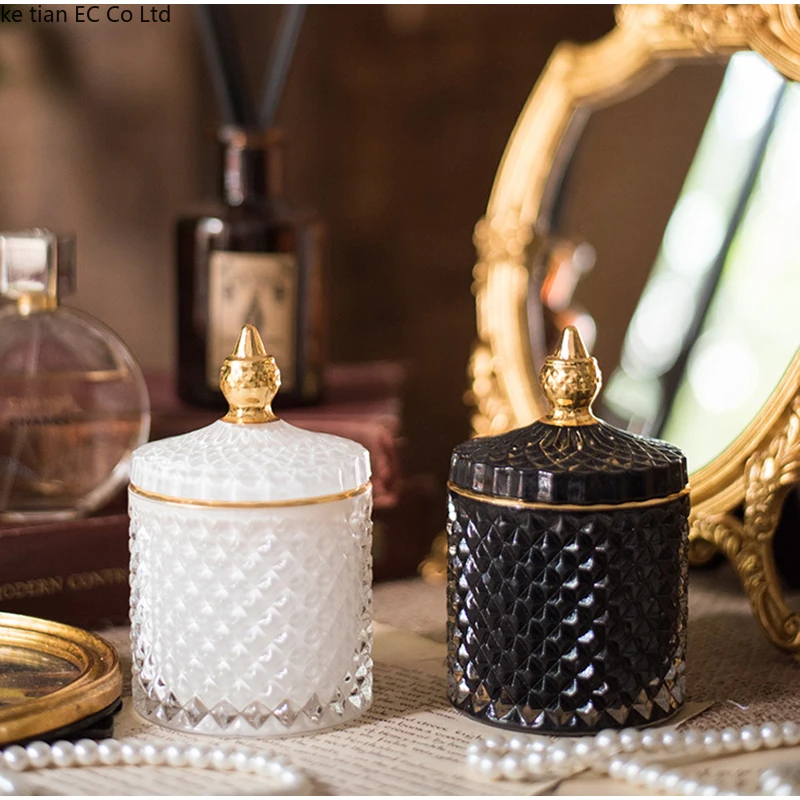 

French Art Luxury Multicolor Glass Storage Jar Aromatherapy Bottle with Lid Minimalist Household Cotton Swab Jewelry Storage Box