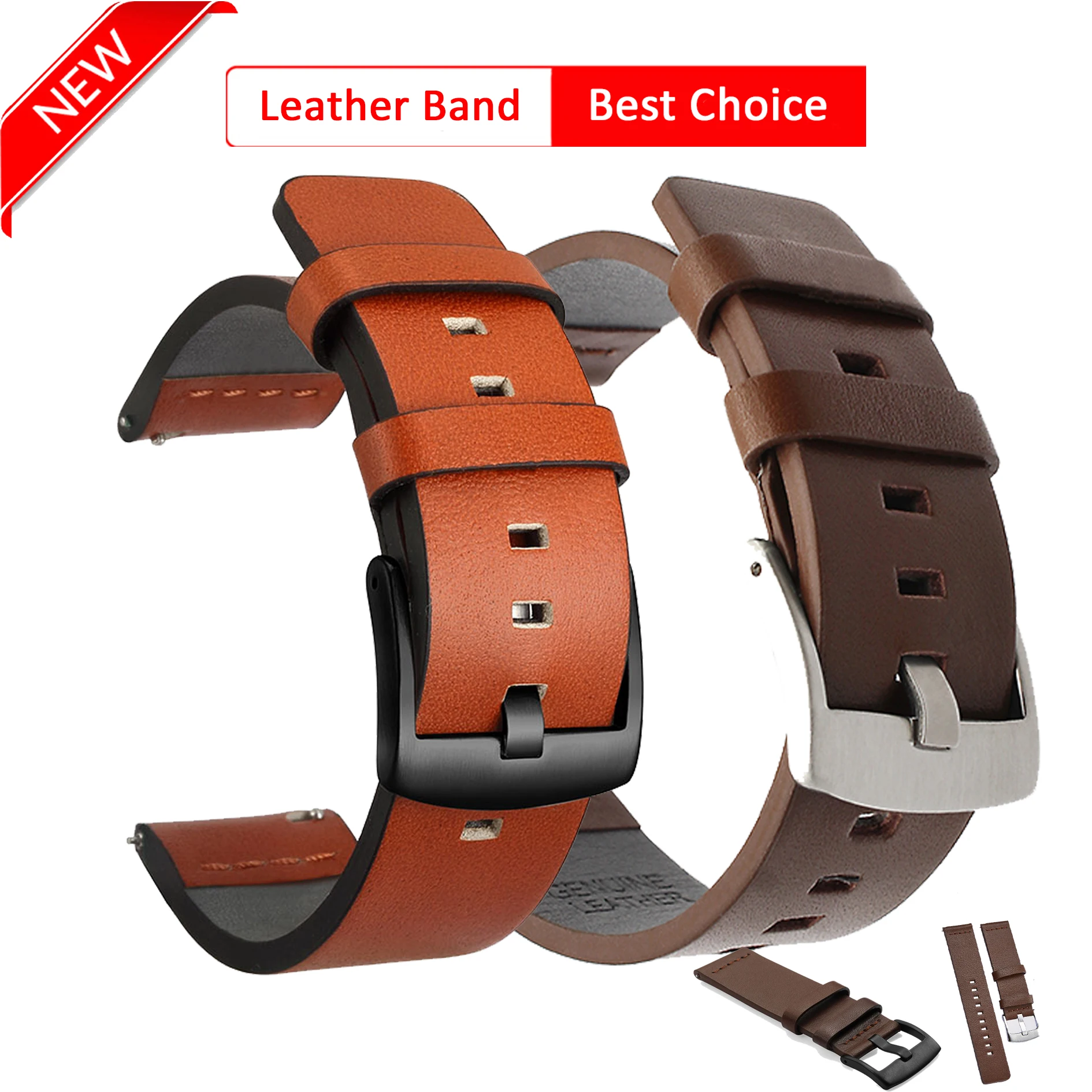 High Quality Leather Watchband for Samsung Galaxy Watch 3 41mm 45mm Active2 20mm Strap Band for Watch Quick Release 18mm 24mm