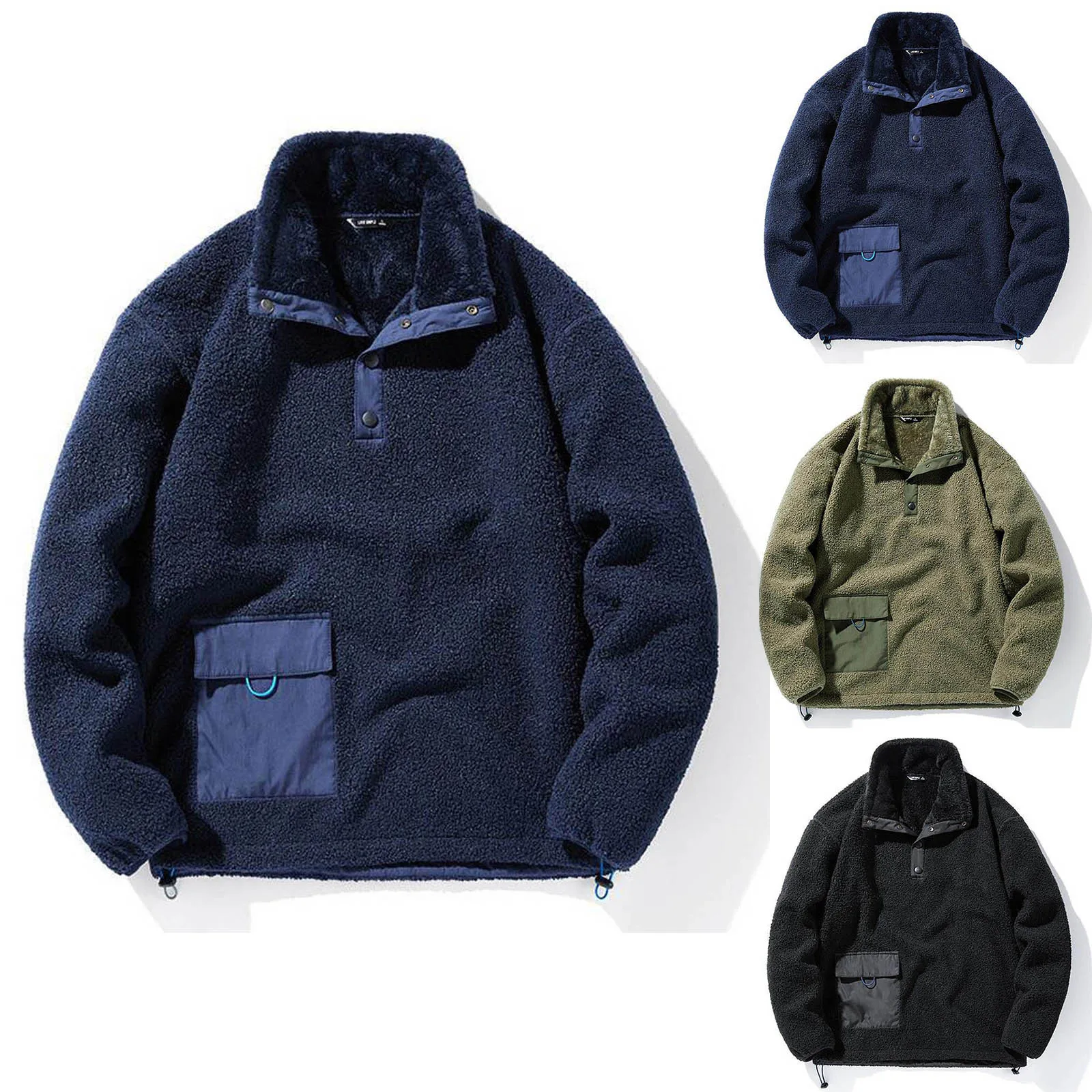 

Осенне-зимняя винтажная толстовка, верхняя одежда, модная мужская Повседневная Теплая Толстовка С Карманами и воротником-стойкой и длинными рукавами