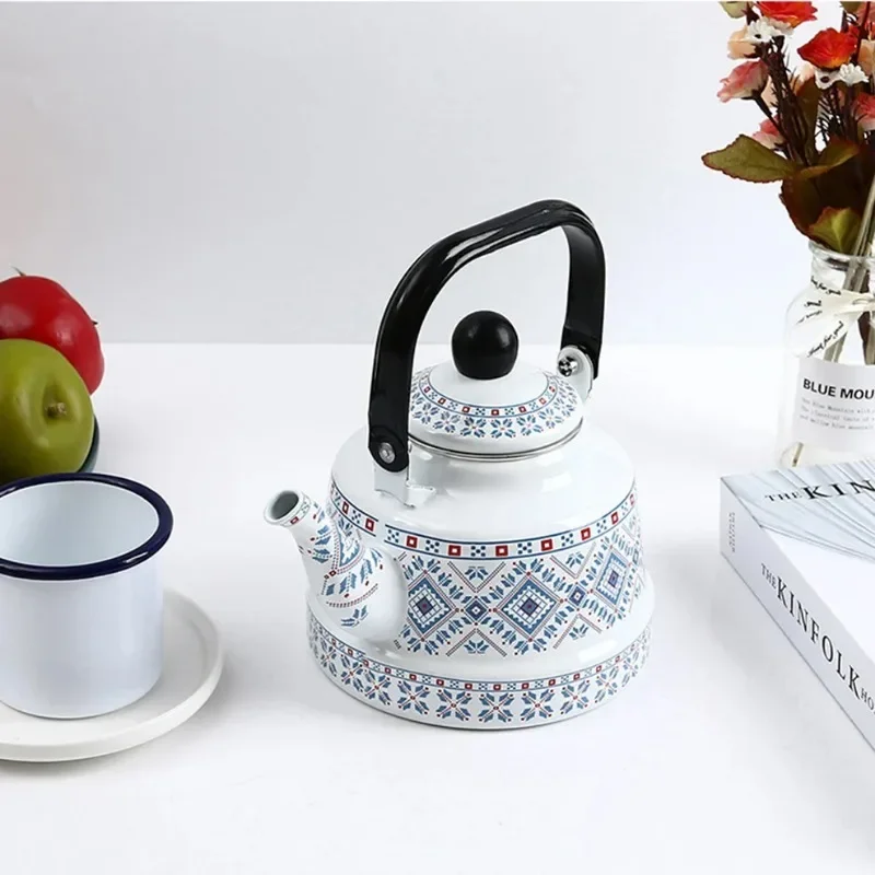 Эмалированная фарфоровая бутылка для воды с принтом 1 7 л стальная ручка старый