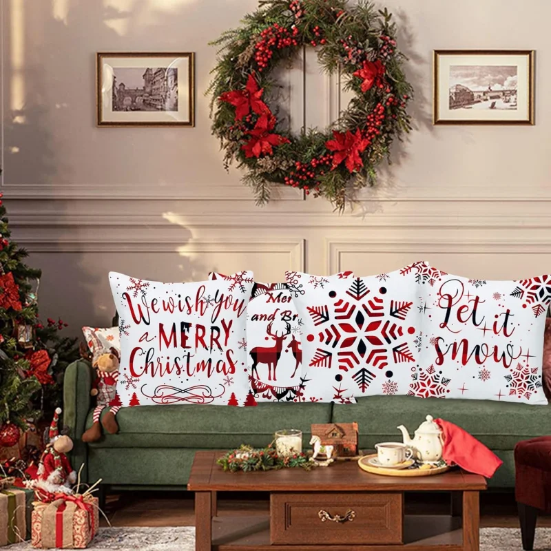 Буффало узор снежинка Рождественский олень сосна квадратная наволочка диван