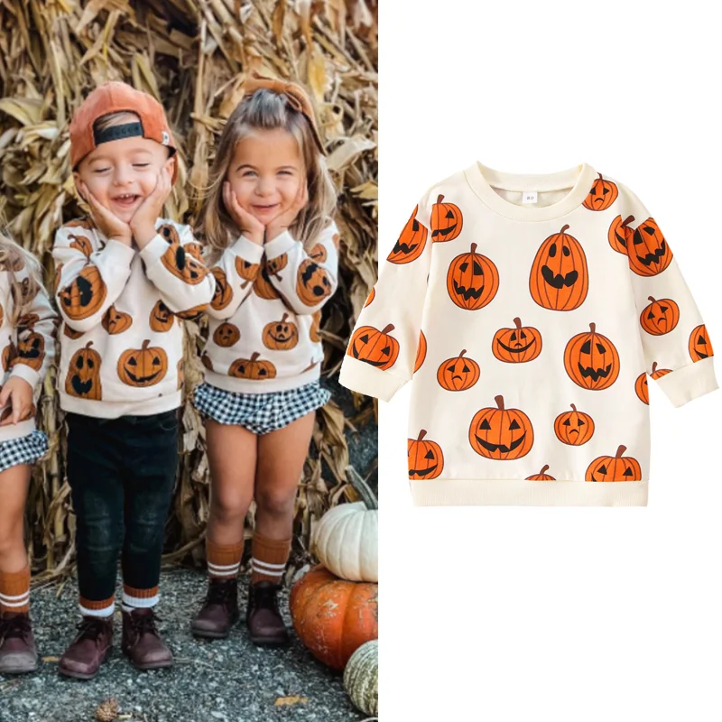 

1-5Years Toddler Girls Boys Halloween Sweatshirt T Shirts Long Sleeve Pullover Pumpkin Halloween Outwear футболка Boys Clothes