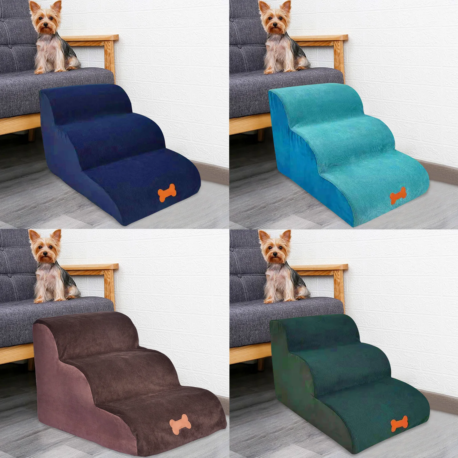 

Pet Ramp 3 Tiers Dog Ramps Stairs Non-Slip Pet Steps For Small Dogs And Cats Removable High-Density Sponge Pet Stair Ladder