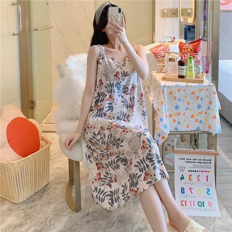 Cotton Silk Nightdress Women's Summer Thin Section Sexy Suspender Dress Japanese Court Style Pajamas Home Service