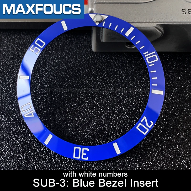 Sloped ceramic bezel insert 38*30.6mm Sub style Luminous pip at 12 For Rlx SUBMARINER MOD watch parts