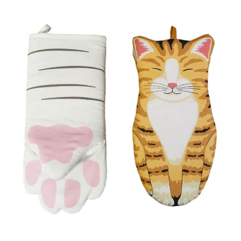 1pc Cat Paws Gloves Cute Cartoon Animal Gloves Baking Insulation Gloves Oven Long Mitts Microwave Heat Resistant Non-slip Gloves images - 6