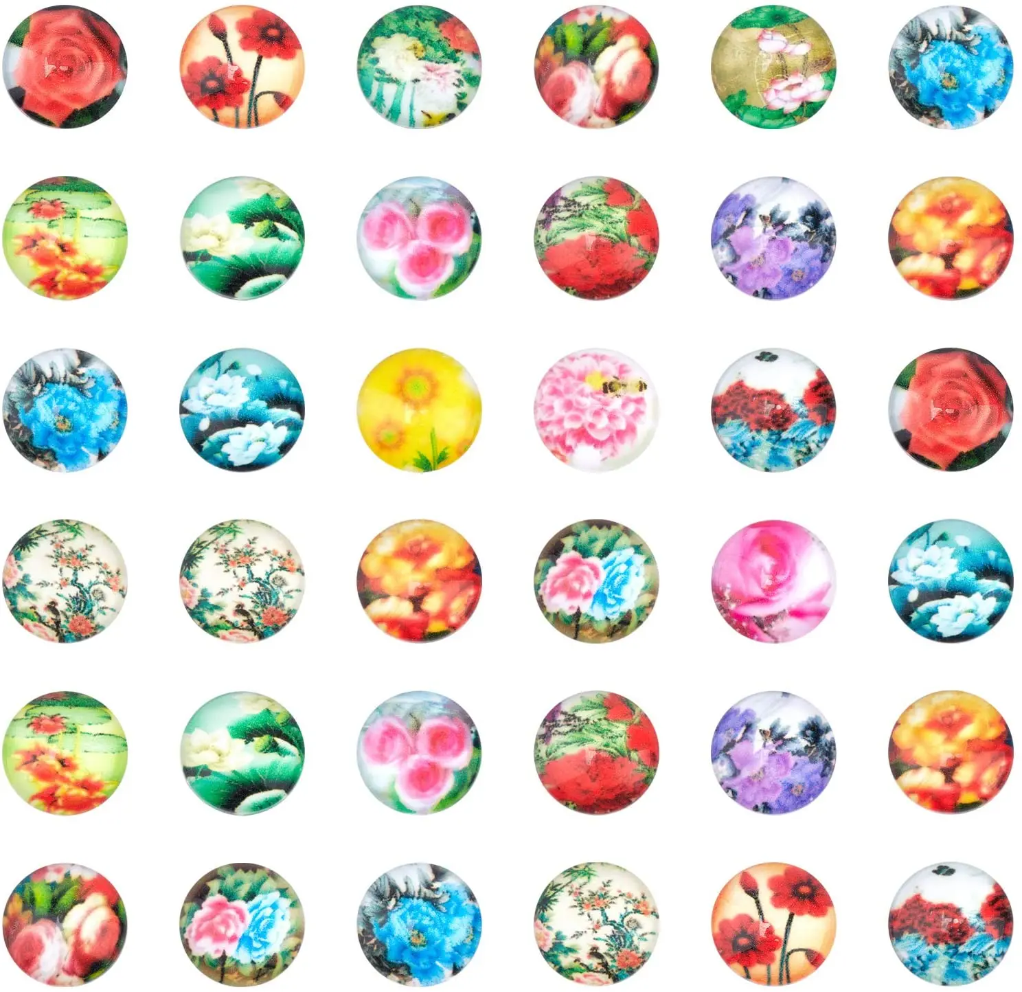 

200 PCS 12mm Printed Glass Cabochons Flatback Dome Cabochons Mosaic Tile for Photo Pendant Making Jewelry Flower