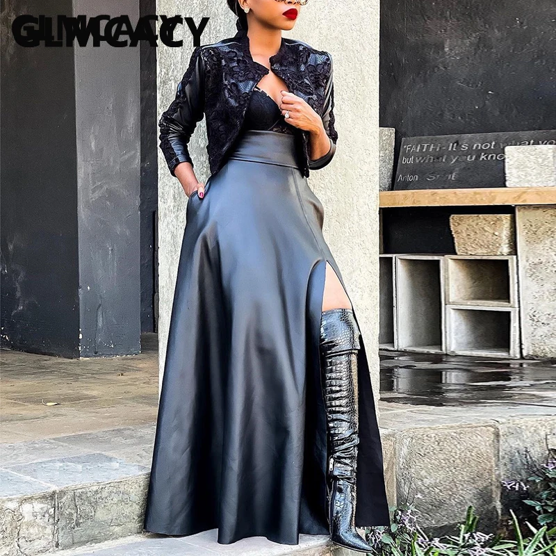 Женская юбка-макси с высокой талией и разрезом | Юбки