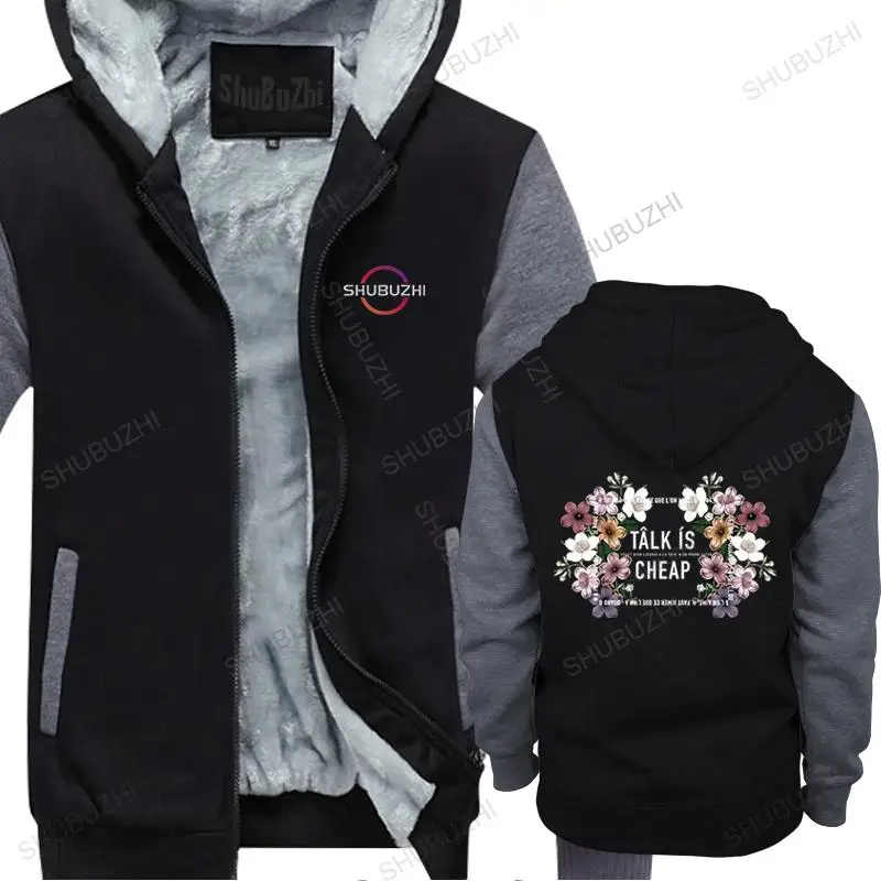 

men's winter jacket brand sweatshirt hooded black new TALK IS CHEAP bigger size man vintage loose style thick zipper hoody