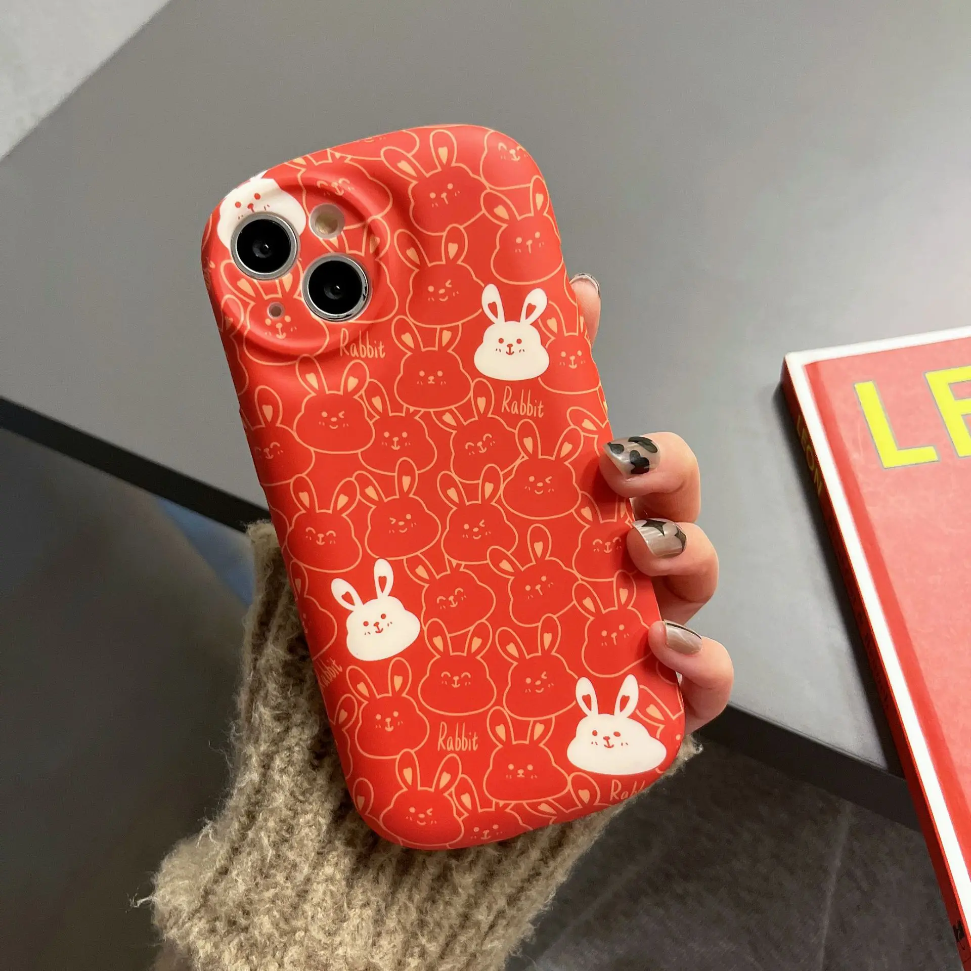 

Smile Rabbit family art cartoon Phone Case For iPhone 14 13 12 11 Pro Max Xr Xs Max 14 Plus Case Cute Liquid Silicone Soft Cover