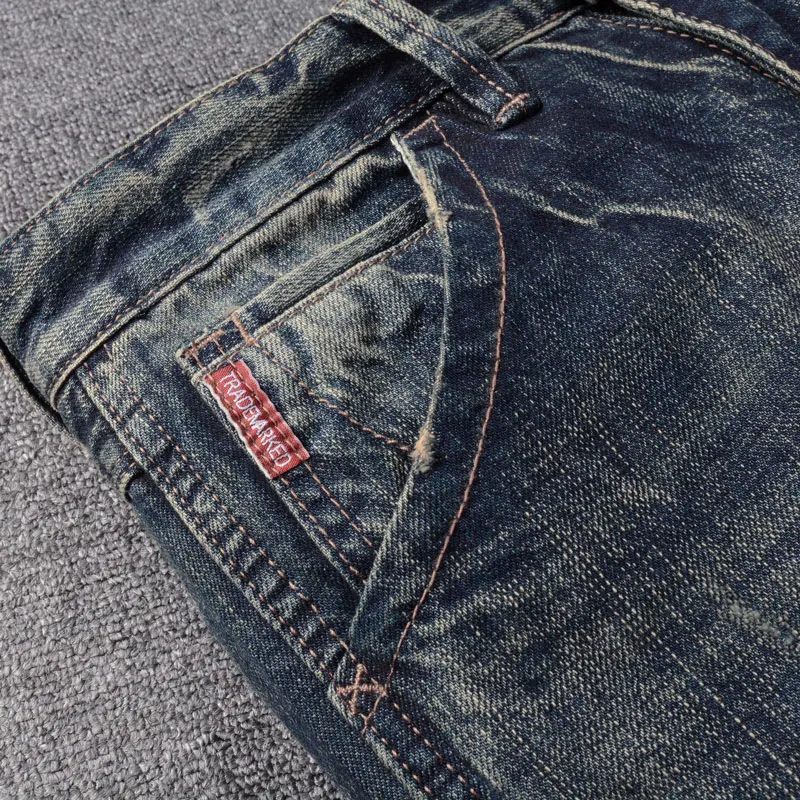 Fashion Designer Men Jeans High Quality Retro Wash Slim Fit Ripped Jeans Men Straight Vintage Trousers Casual Denim Pants Hombre