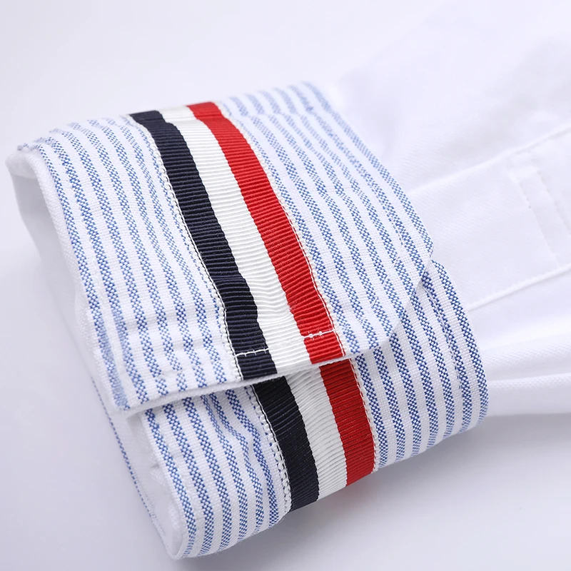 TB THOM Men Shirt Cotton Grey Striped Casual Blouse Long Sleeve White 4-Bar Luxury  Brand  High Quality Soft Women's Shirts