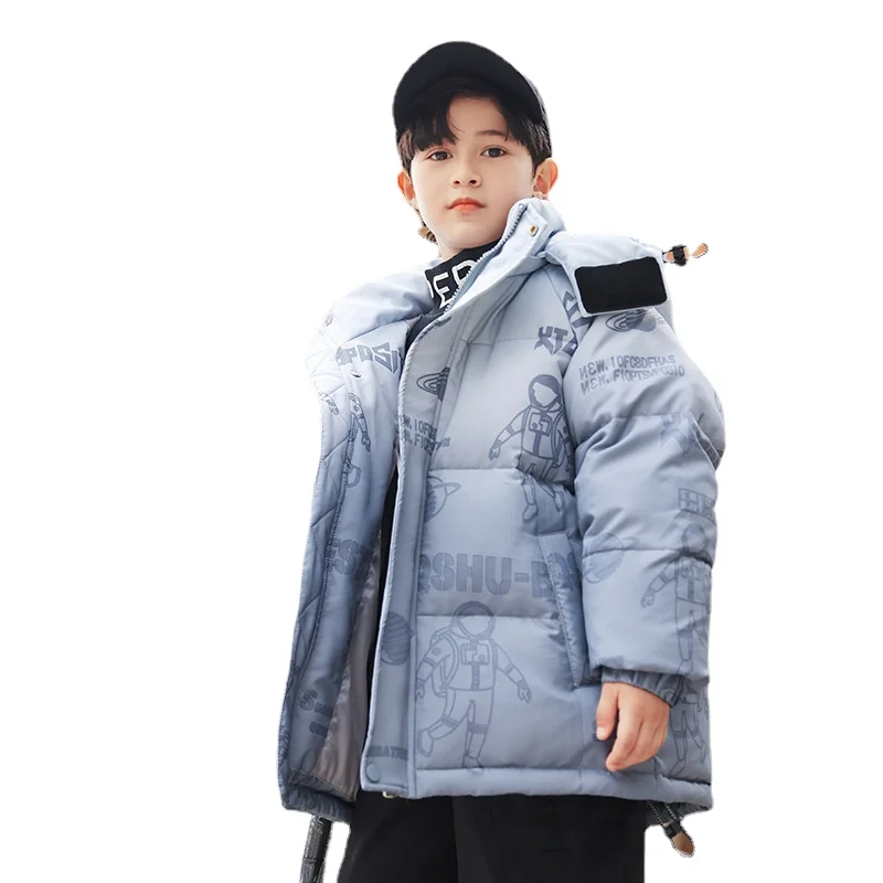 Boy's Winter Gradient Parka Hooded Pur Overall Long Jackets Children Down Coat Thick Warm Toddler Clothes Outerwear Snowsuit