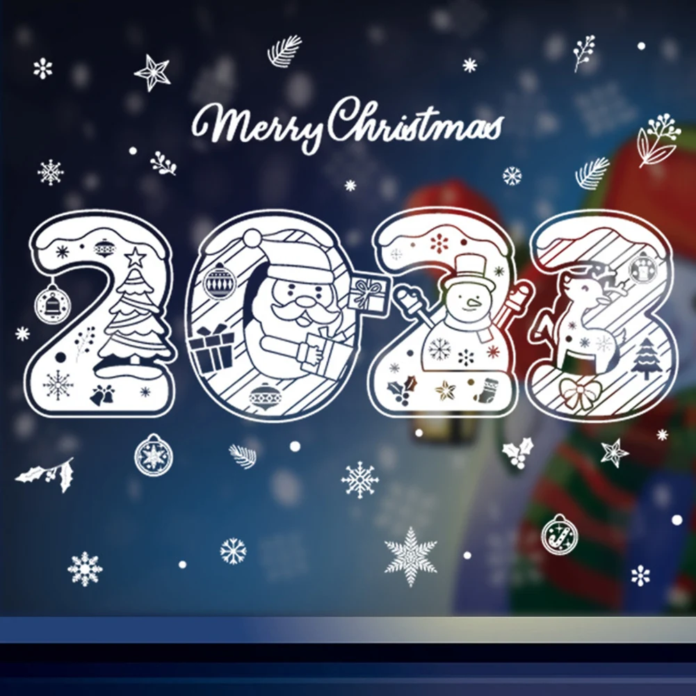 

2022 Self-Adhesive Stickers Christmas Wall Stickers Removable New Year Wall Window Stickers Merry Christmas Wall Decals