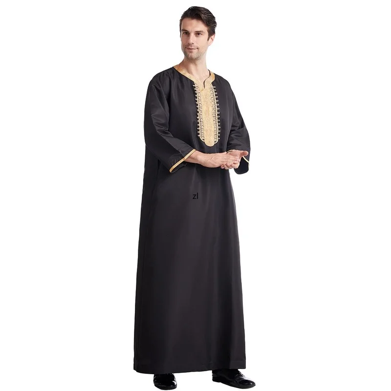 Muslim Men Jubba Thobe Long Sleeve Solid Color Breathable Robes 2022 Stand Collar Islamic Clothing Arabic Kaftan Men Abaya S-3XL