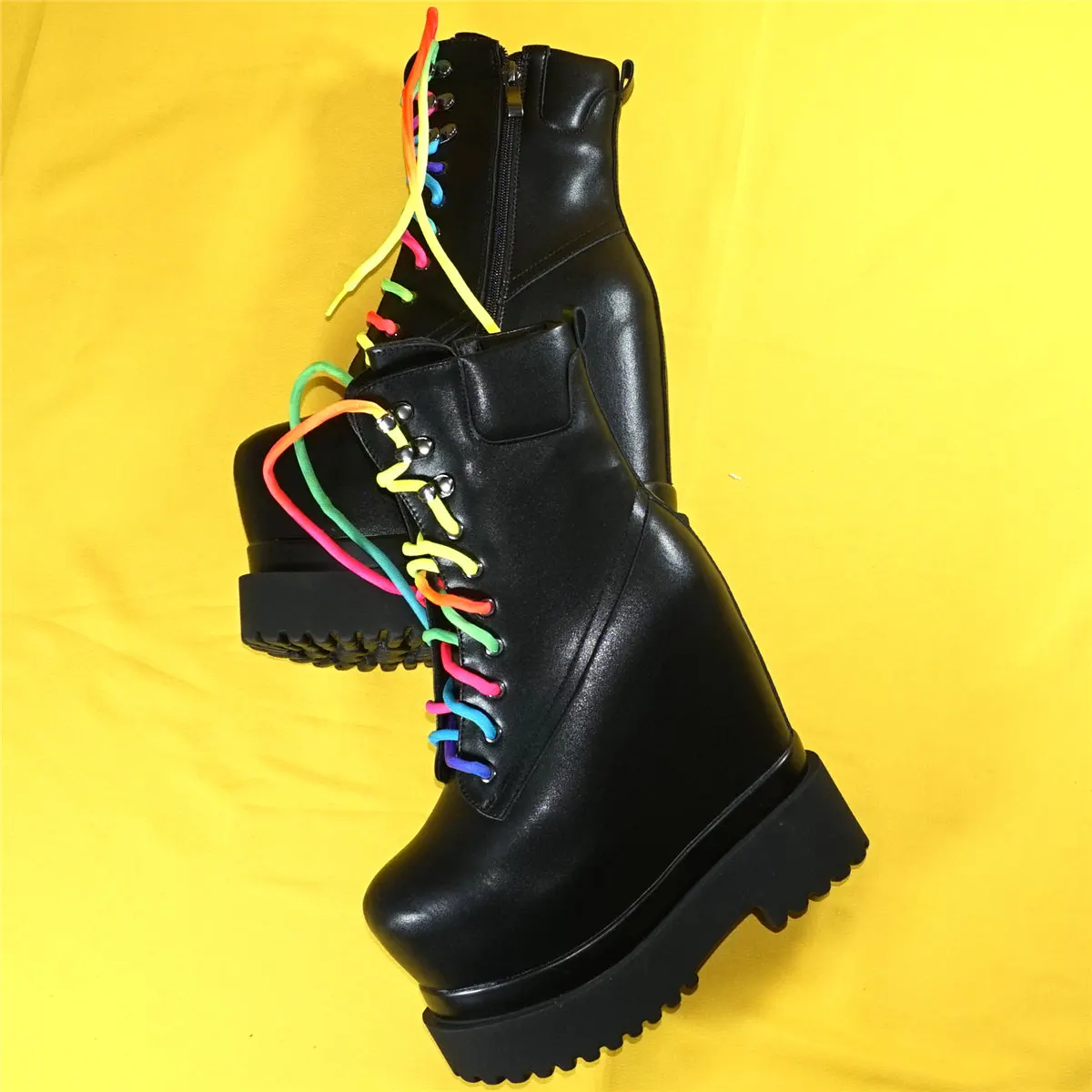 Fashion Sneakers Women Lace Up Genuine Leather Super High Heels Ankle Boots Female Round Toe Platform Pumps Shoes Casual Shoes