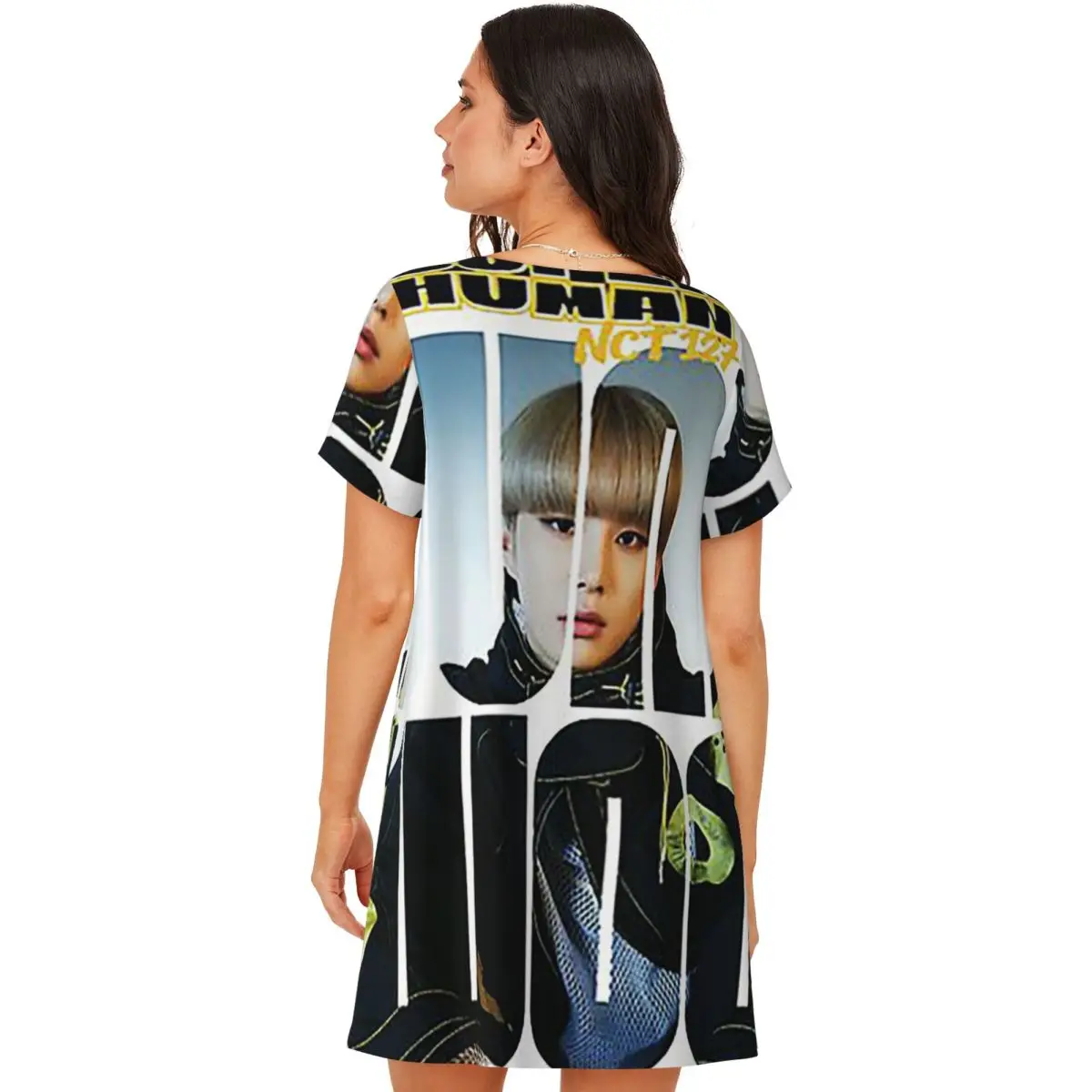 Фото Ночная рубашка Custom NCT 127 Jungwoo Superhuman с короткими рукавами для женщин, мягкая пижама-платье. №3