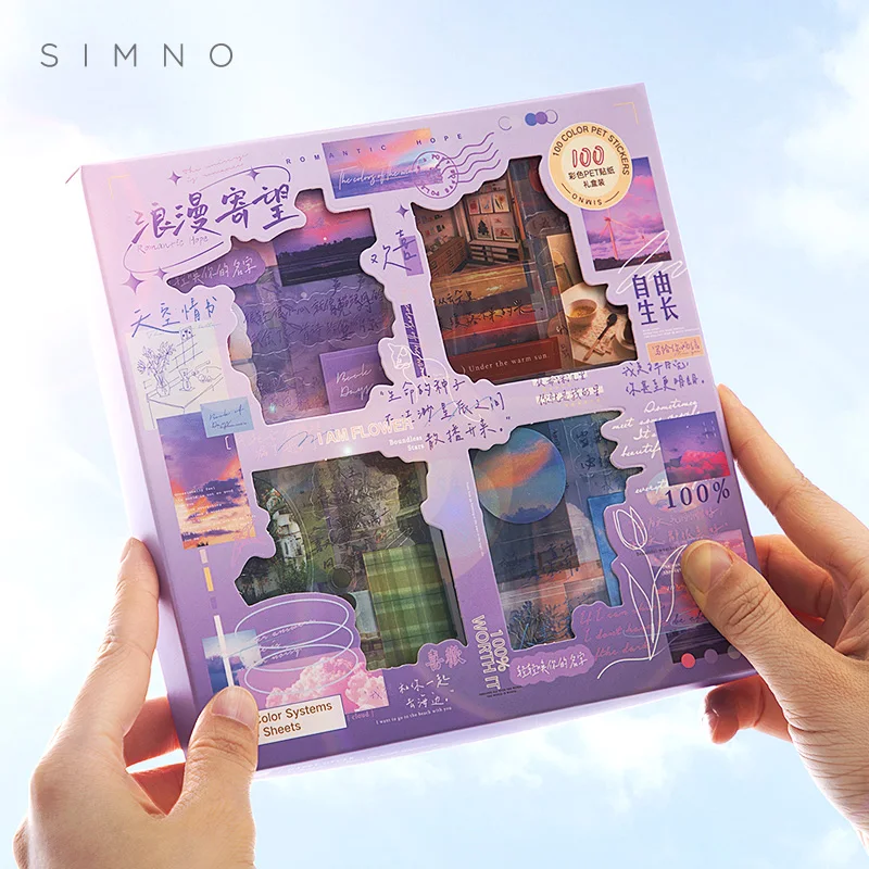 

Simno 100 Sheets PET Sticker Set ins Journal Decorative Stickers Kawaii Scrapbook Collage Supplies Stationery Wholesale