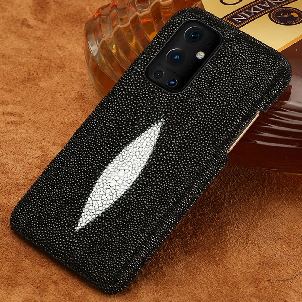 

Genuine Stingray Leather Phone Case For Oneplus 9 Pro 9R 8 Pro Nord 7T 7 Pro 6 6T 5 5T 6T Pearl Fish Cover For One Plus 9 9Pro