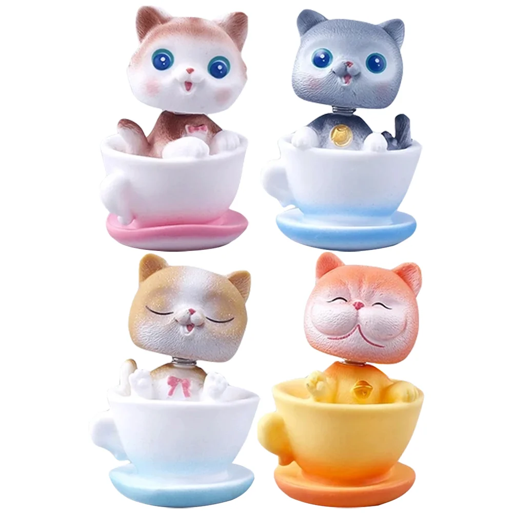 

Cat Head Car Dashboard Cute Shaking Toys Decor Swing Interior Teacup Mini Animals Statues Figurines Lovely Bobbleheads Resin