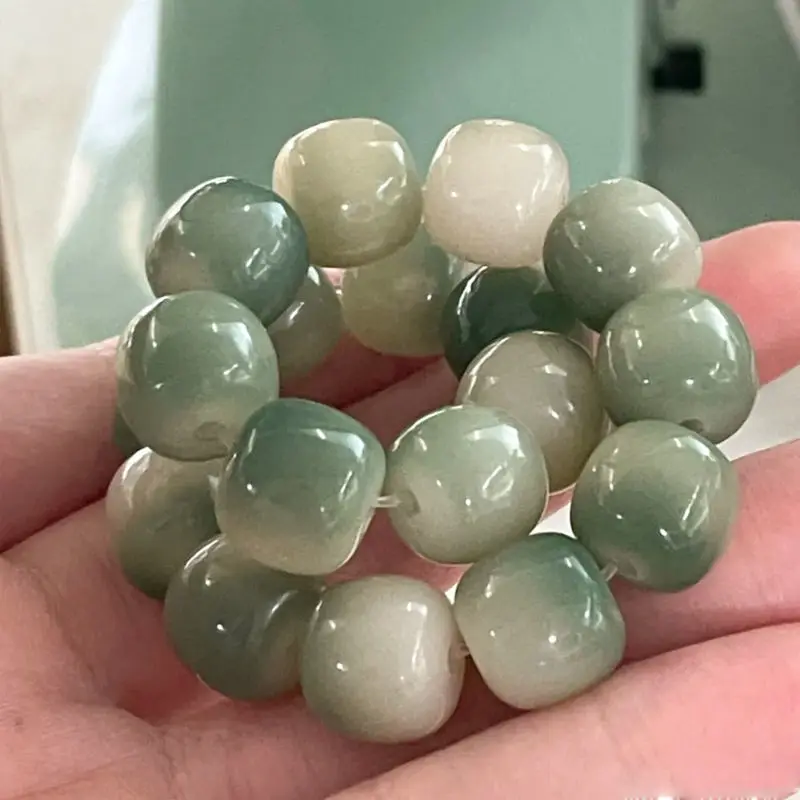 

SNQP Gradual Green Yin Skin White Jade Bodhi Root Bracelet Child Hand String Literary Play Handheld Male Finger Wrapping Soft