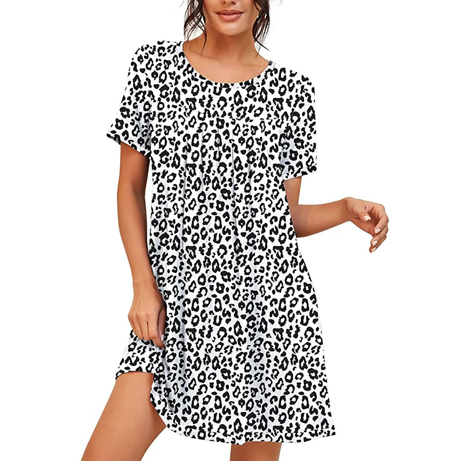 

Women'S Leopard Print Casual Pajamas Short Sleeve Dress Soft Pajamas Pleated Pajamas Summer Maxi for Women
