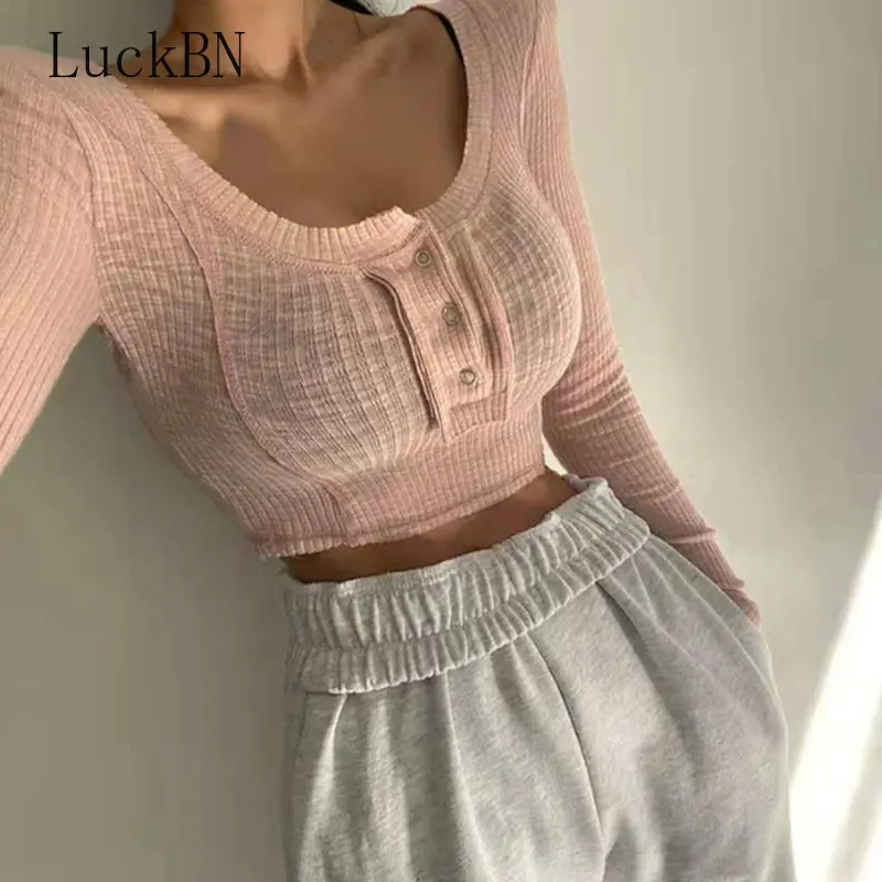 

Long Sleeve Womens Tshirt Casual Black White Fashion Top T Shirt Ladies Fashion Korean Tee Shirt 2022 Button Solid Basic Women