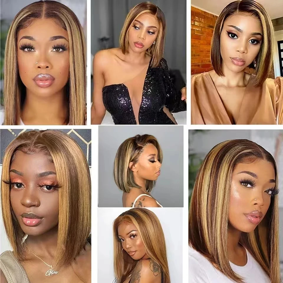 QUANDE 4/27 Прямой парик Боб из человеческих волос предварительно выщипанные с