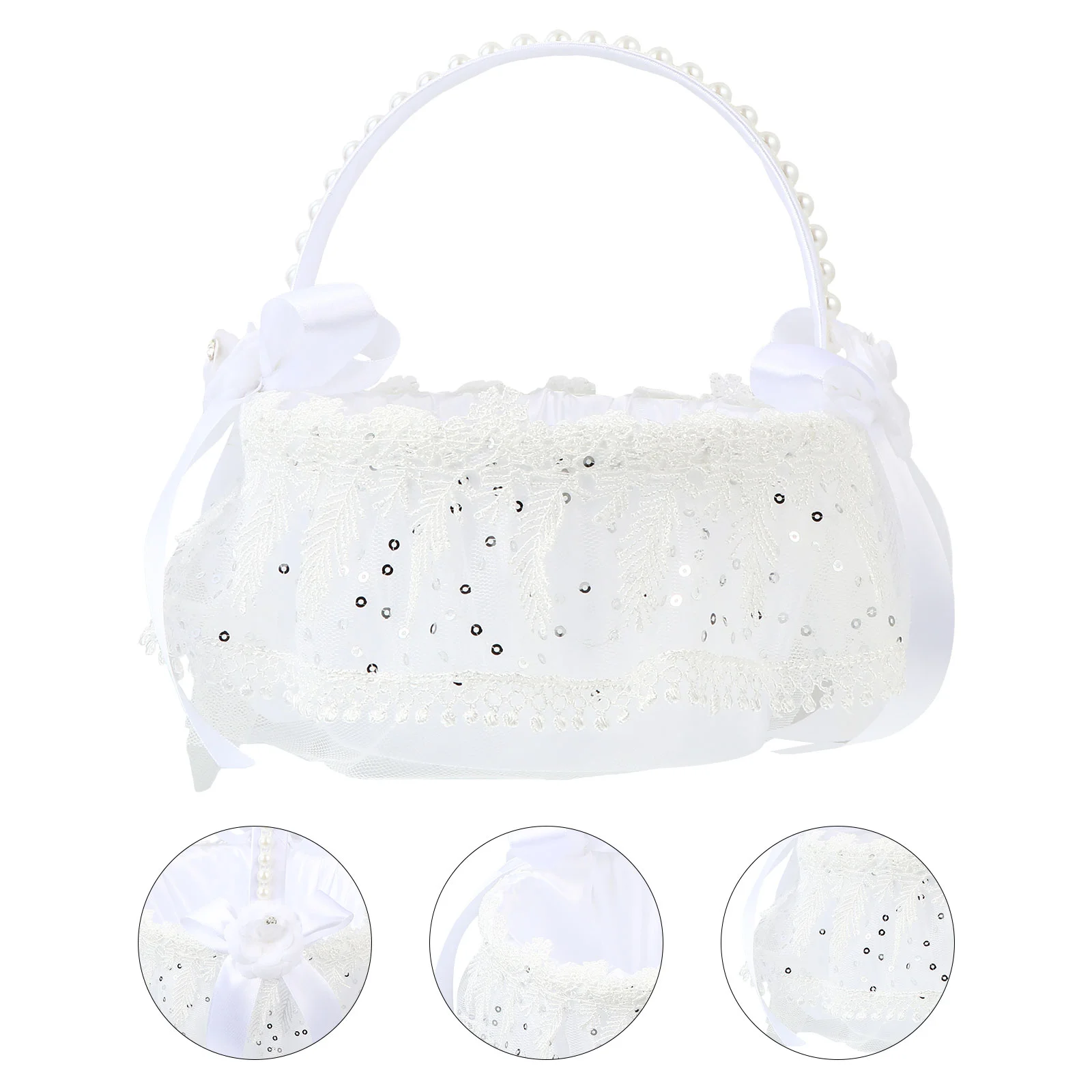 

1pc Bridal Flower Basket Silk Flower Girl Basket White Flower Basket Flower Girl Basket Ivory Flower Lace Basket Banquet Basket