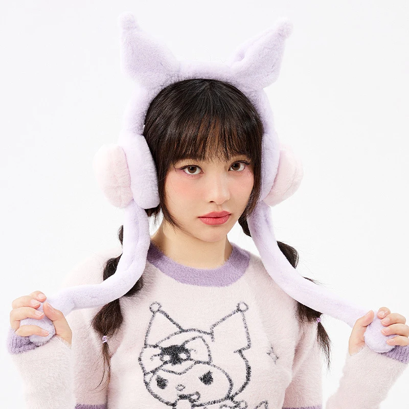 

Sanrios Kawaii Kuromi Plush Earmuffs Anime Melody Cinnamoroll cartoon Winter Warm Earflap Cold Protection Cartoon Ear Cover Gift